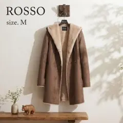ROSSO ロッソ フェイクムートンコート M フード 裏ボア やや汚れあり 茶