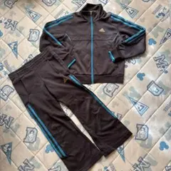 adidas ジャージ上下セット 黒/青 120㎝ セットアップ