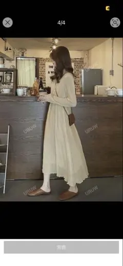 SHEIN アイボリー プリーツ ロングワンピース