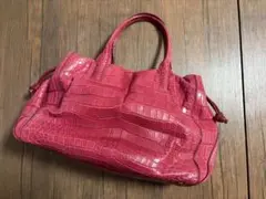 オーストリッチ◇上質 大人可愛い◇ハンドバッグ◇レッド ピンク系 