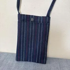 ネイビーと赤のストライプショルダーバッグ