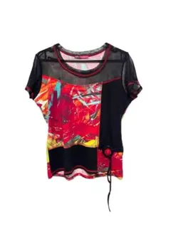 y2k 平成ギャル　花柄 半袖Tシャツ フランス製カットソー メッシュ素材つけ