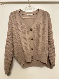 濃いピンク ケーブル編み カーディガン Mサイズ