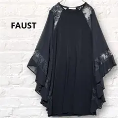 FAUST フレア袖 チュニック ひざ丈 ワンピース ブラック レース 黒