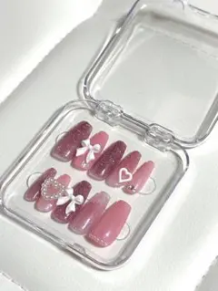 ピンクフラッシュ リボン ネイルチップ 10個セット