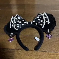 ディズニー　ミニー　カチューシャ 黒　ドット柄