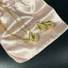 Dior ディオール ネックレス イヤリング ラインストーン ゴールド 保管袋