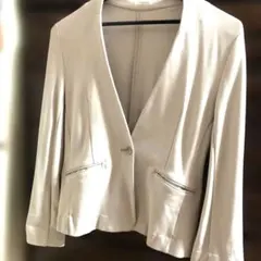 GLACIER ノーカラージャケット ベージュ　ピンク フォーマル L