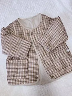 ブラウン チェック柄 リバーシブル中綿コート 90cm