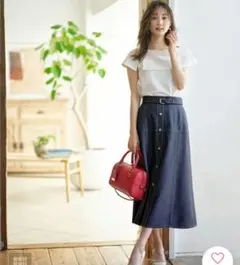 【大人気美品】エニィスィス　洗えるマリンディテールシャンブレー スカート M