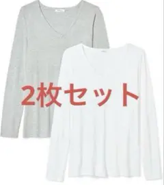 ☆Tシャツ 2枚 ホワイト グレー 長袖Tシャツ Ｌ Vネック 長袖 インナー