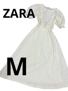 ZARA ふんわりレトロな半袖ロングワンピース。 Mサイズ