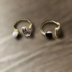 【274】アメカジ 2点セット アメジスト ゴールド色 リング 13号 調整可能