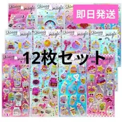 12枚セット　シャカシャカシール　3Dぷっくりシール　スパンコール入