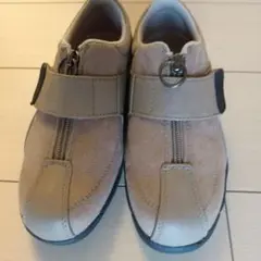 レディースベージュ カジュアルシューズ ジッパー付き 靴