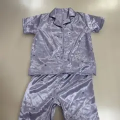 美品二点セット紫色ハート模様パジャマセット 130cm~シルク