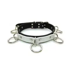 ホワイト×ブラック ツートンカラー レザーチョーカー シドリング 