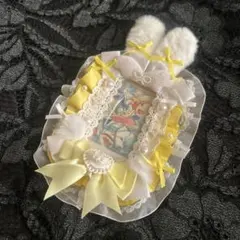 トレカケース フリル レースデコ うさ耳 うさぎ リボン B8 黄色 イエロー