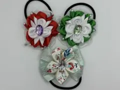 【セット23】赤　緑　花　レース　ハンドメイド　ヘアゴム　リボン　まとめ売り