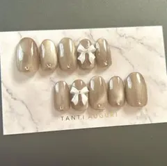 #88 ネイルチップ ブラウン マグネット コーヒー モカ リボン