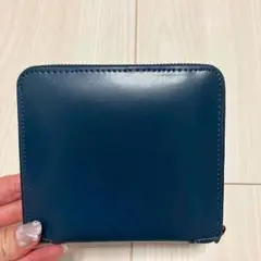 MURA ラウンドファスナー　カーボンレザー スクエア 二つ折り財布　ネイビー