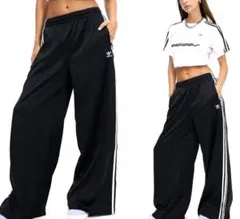 adidas アディカラー サテン ワイドレッグ トラックパンツ