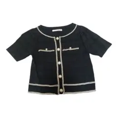 【美品】ROYAL PARTY パール 半袖 ブラック　ニットトップス　黒のサムネイル
