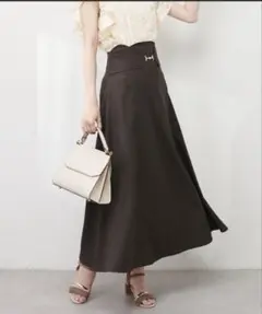 natural couture ビット付スカラップフレアスカート　ダークブラウン