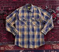 USA古着 ヘビーウェイト チェック柄 ワークシャツ ネルシャツ ネイビー M