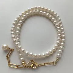 専用です❗️あこや本真珠付き　艶々淡水パールネックレス　ゴールドステンレス