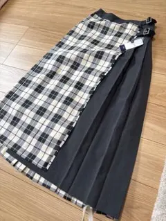 新品　タグ付き　シンプリシテェ　ロングスカート　チェック　プリーツ　ラップ