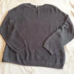 美品[ユニクロ/UNIQLO] メッシュニット　黒　 XLサイズ　クルーネック