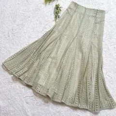 アプワイザーリッシェ 総レース フレアロングスカート くすみグリーン 2