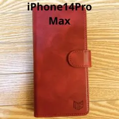iPhone14ProMax 手帳型ケース 赤 高級感　カードポケット付き