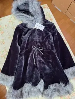 タグ付き！星水湾 フード付きフェイクファーボアコート