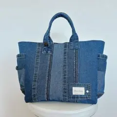 ハンドメイド　デニムリメイク　多収納トートバッグ