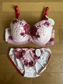 sanei花柄刺繍ブラジャーショーツセットF80 Lのサムネイル