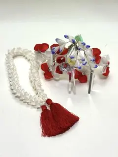 和風髪飾り つまみ細工　赤　白 テガラアンティーク　七五三