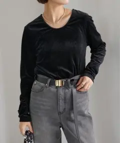 新品タグ付き　Omekashi シアーベロア2WAY ロンT ブラック　オメカシ