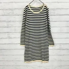 【組曲】長袖 ニット ワンピース ボーダー柄 アイボリー×ネイビー サイズ2