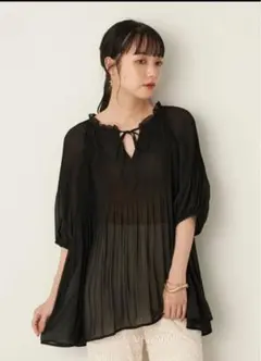 タグ付き未着用　アース　earth　シフォンプリーツ2wayブラウス ブラック