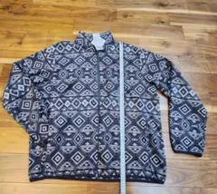 フリースジャケット ブラック×ホワイト 総柄 ジップアップ サイズL 新品未使用