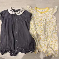 花柄フリル袖ロンパース２枚