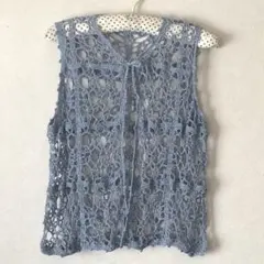 ★ハンドメイド★かぎ針編み　ニット　ベスト　ブルー　♪