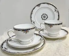 【美品】ウェッジウッド オズボーン トリオ 2客セット ケーキプレート付 黒壺