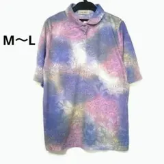 新品 ミセス シニア トップス 衿付き カットソー グラデーション 花柄 総柄