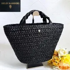 極美品 ヘレンカミンスキー かごバッグ PETANI S ラフィア ロゴ金具 黒
