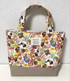ハンドメイド　トートバッグ　ハニーチューン　レトロ　クリーム　北欧風　動物柄