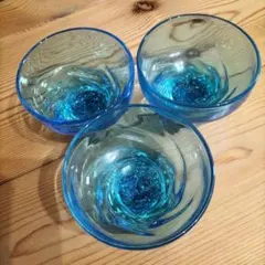 琉球ガラス ぐい呑み 3個セット ブルー 泡ガラス（小鉢としても）