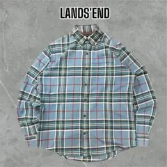 LANDS’ ENDランズエンドフランネルシャツウィンドウペンチェックブルー M